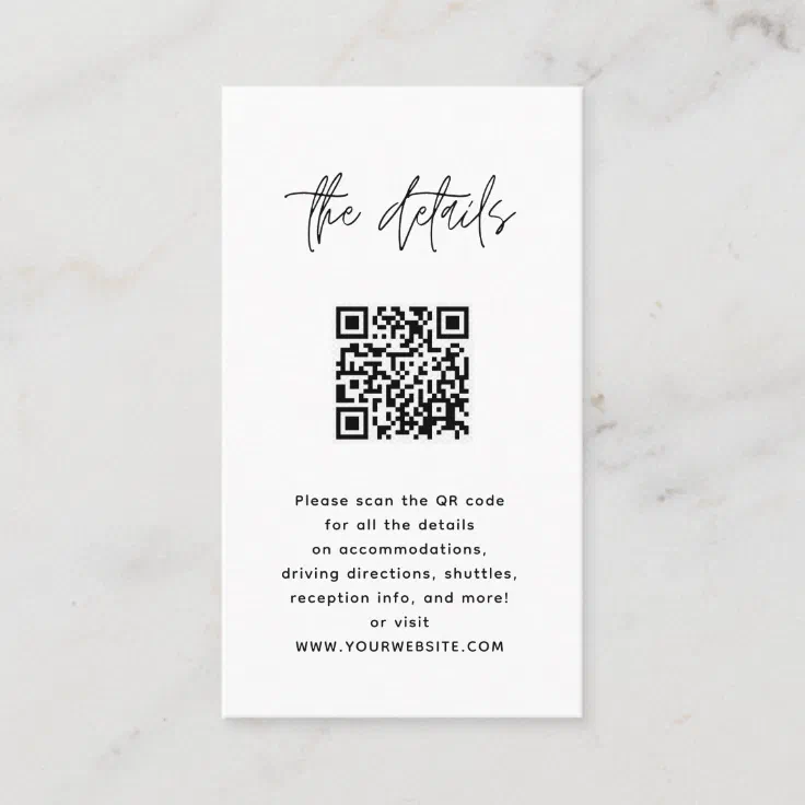 Minimalistic Modern black & white QR code Wedding Place Card | Zazzle