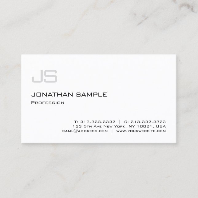 Minimalistic Modern Elegant Professional Monogram Business Card (Front)