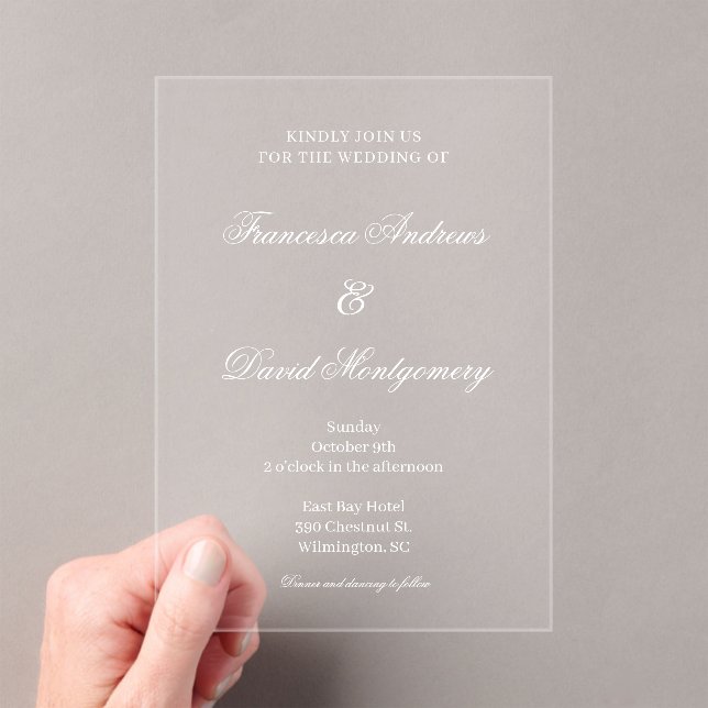Minimalistic modern  elegant wedding  acrylic invitations (Insitu (Handheld))