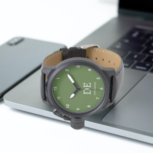 Minimalistic Modern Forest Green Monogram Watch