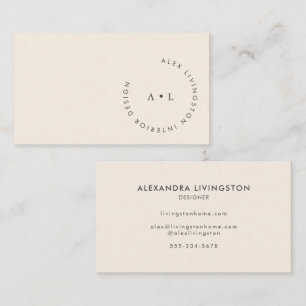 Minimalistic Modern Ivory Cream Circle Monogram Business Card