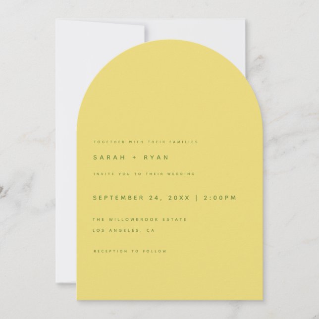 Minimalistic Modern Lemon Yellow Arch Wedding Invitation (Front)