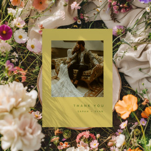 Minimalistic Modern Lemon Yellow Wedding Photo Thank You Card