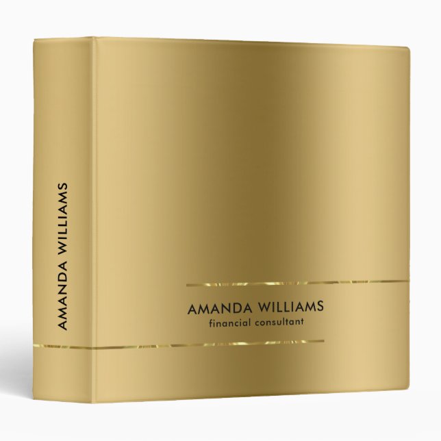 Minimalistic Modern Metallic Gold Design 3 Ring Binder (Front/Spine)