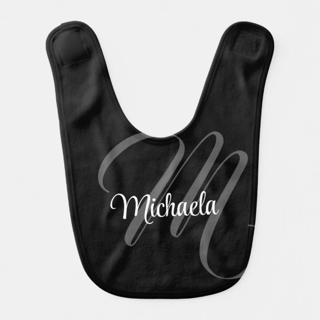 Minimalistic modern monogram initial name baby bib (Front)