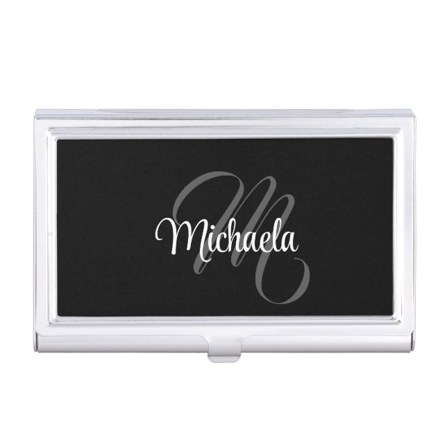 Minimalistic modern monogram initial name business card case (Front)