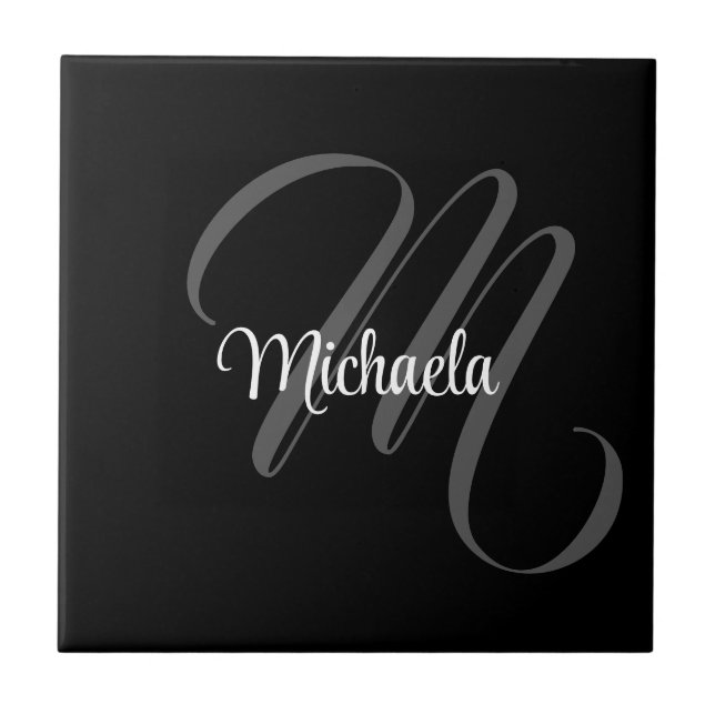 Minimalistic modern monogram initial name ceramic tile (Front)