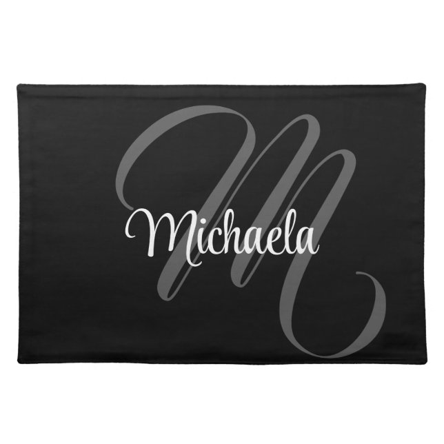 Minimalistic modern monogram initial name cloth placemat (Front)