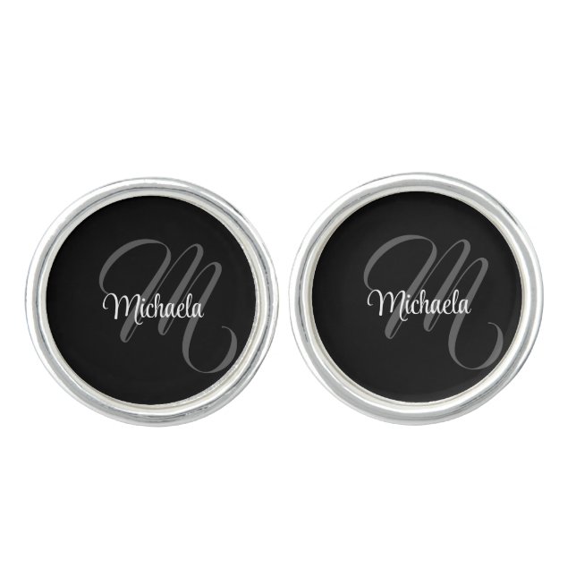 Minimalistic modern monogram initial name cufflinks (Front)