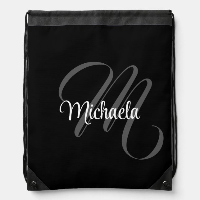Minimalistic modern monogram initial name drawstring bag (Front)