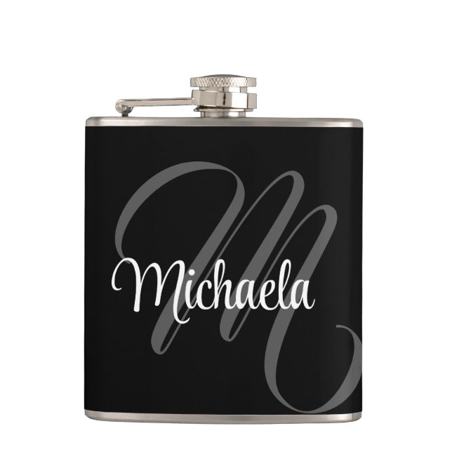 Minimalistic modern monogram initial name flask (Front)