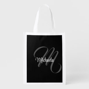 Minimalistic modern monogram initial name grocery bag