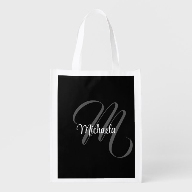 Minimalistic modern monogram initial name grocery bag (Front)