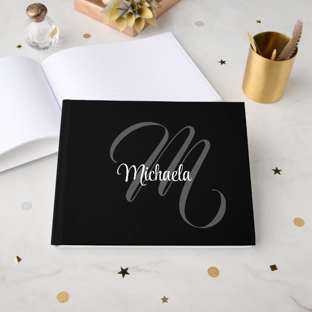 Minimalistic modern monogram initial name guest book (Front Open)