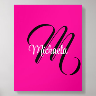 Minimalistic modern monogram initial name hot pink acrylic photo tile