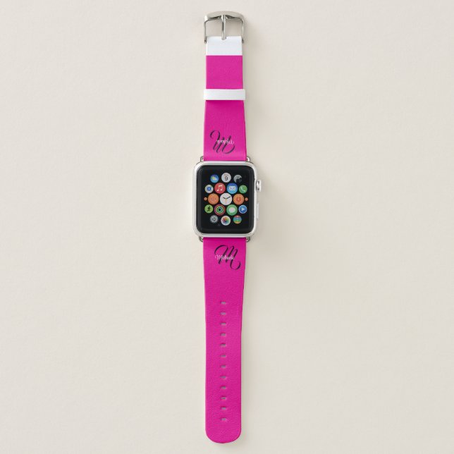 Minimalistic modern monogram initial name hot pink apple watch band (Front)