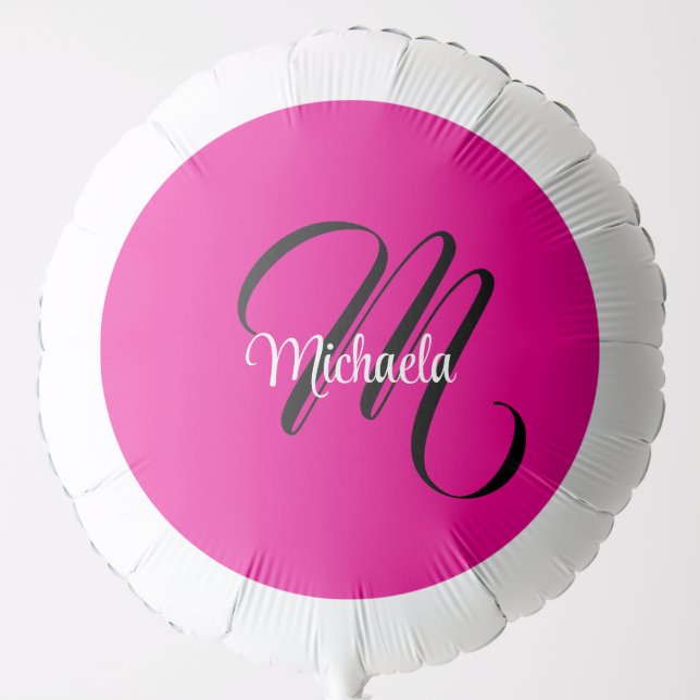Minimalistic modern monogram initial name hot pink balloon (Front)