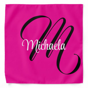 Minimalistic modern monogram initial name hot pink bandana