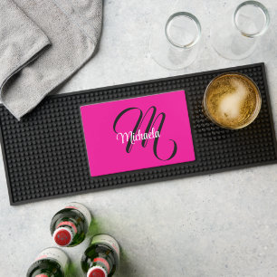 Minimalistic modern monogram initial name hot pink bar mat