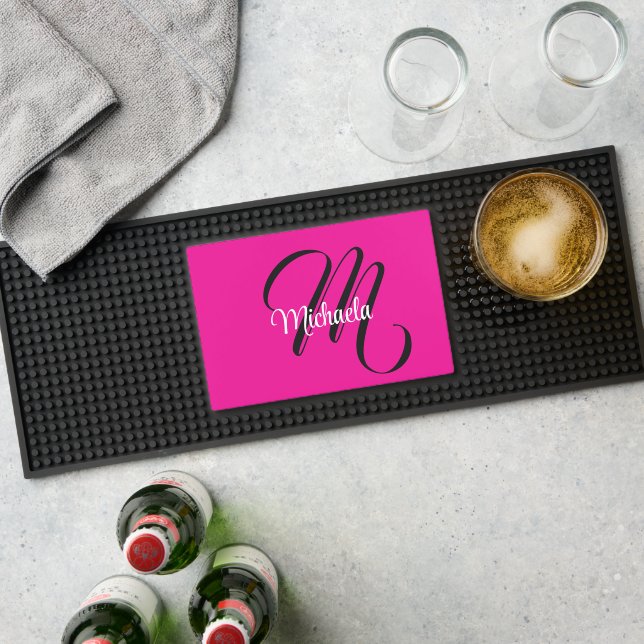 Minimalistic modern monogram initial name hot pink bar mat  (Insitu (Bar 1))