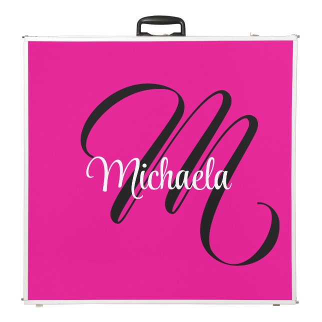 Minimalistic modern monogram initial name hot pink beer pong table (Folded)