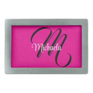 Minimalistic modern monogram initial name hot pink belt buckle