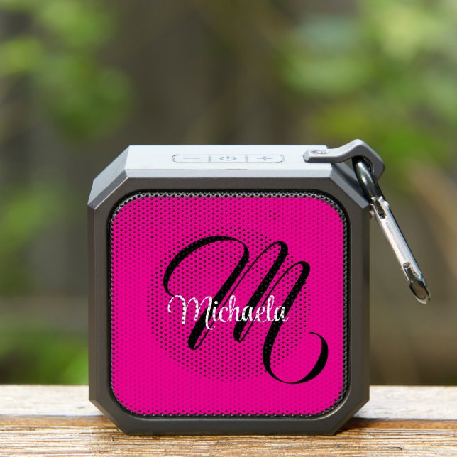 Minimalistic modern monogram initial name hot pink bluetooth speaker (Insitu(Outdoor))