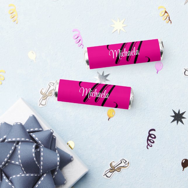 Minimalistic modern monogram initial name hot pink breath savers® mints (Party)