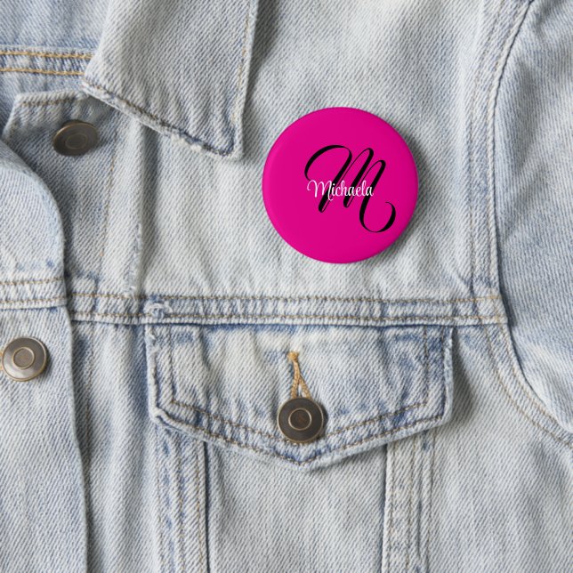 Minimalistic modern monogram initial name hot pink button (In Situ)