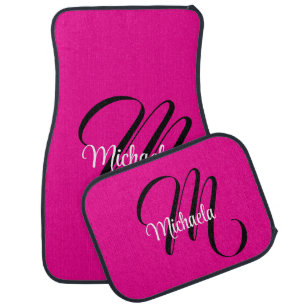 Minimalistic modern monogram initial name hot pink car floor mat