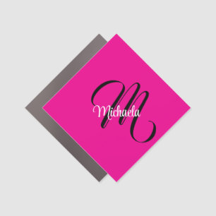 Minimalistic modern monogram initial name hot pink car magnet