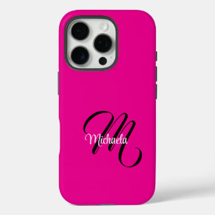 Minimalistic modern monogram initial name hot pink iPhone 16 pro case