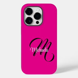 Minimalistic modern monogram initial name hot pink Case-Mate iPhone 14 pro case