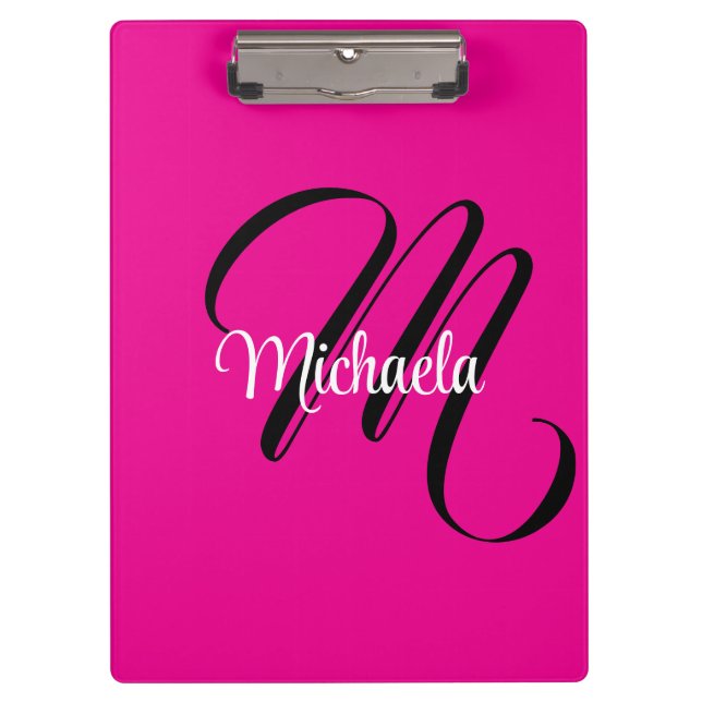 Minimalistic modern monogram initial name hot pink clipboard (Front)