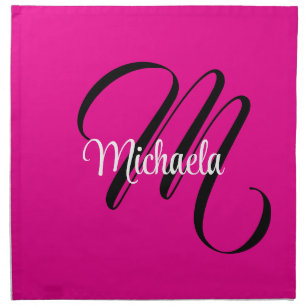 Minimalistic modern monogram initial name hot pink cloth napkin