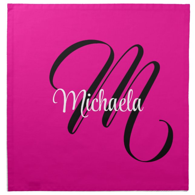 Minimalistic modern monogram initial name hot pink cloth napkin (Front)