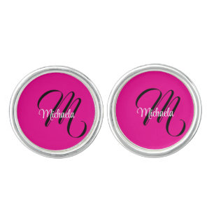 Minimalistic modern monogram initial name hot pink cufflinks