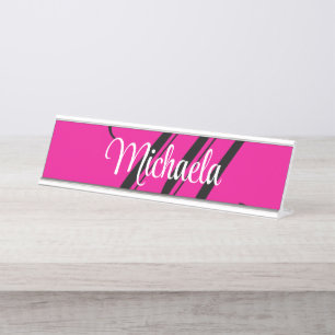 Minimalistic modern monogram initial name hot pink desk name plate