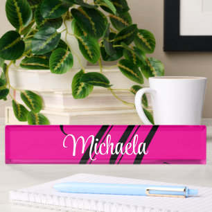 Minimalistic modern monogram initial name hot pink desk name plate