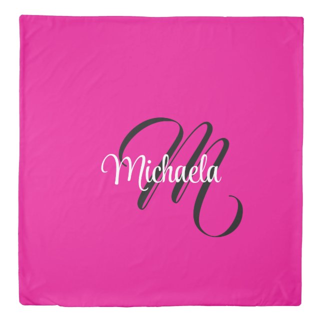 Minimalistic modern monogram initial name hot pink duvet cover (Front)