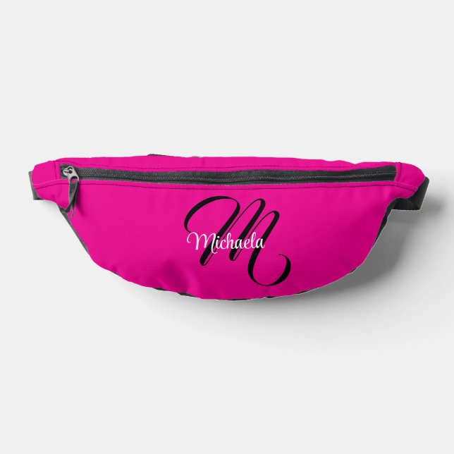 Minimalistic modern monogram initial name hot pink fanny pack (Lay Down)