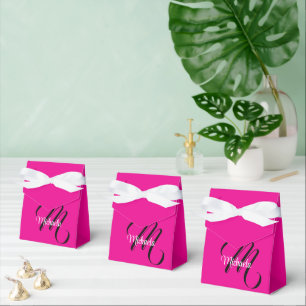Minimalistic modern monogram initial name hot pink favor boxes