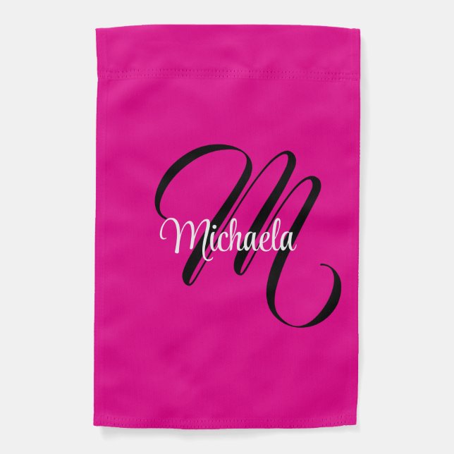Minimalistic modern monogram initial name hot pink garden flag (Front)