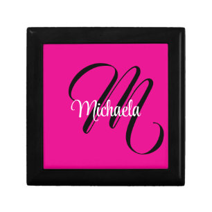 Minimalistic modern monogram initial name hot pink gift box