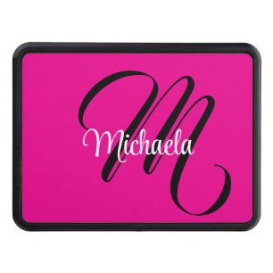 Minimalistic modern monogram initial name hot pink hitch cover