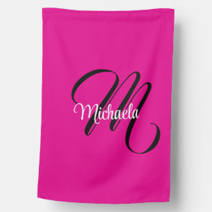 Minimalistic modern monogram initial name hot pink house flag