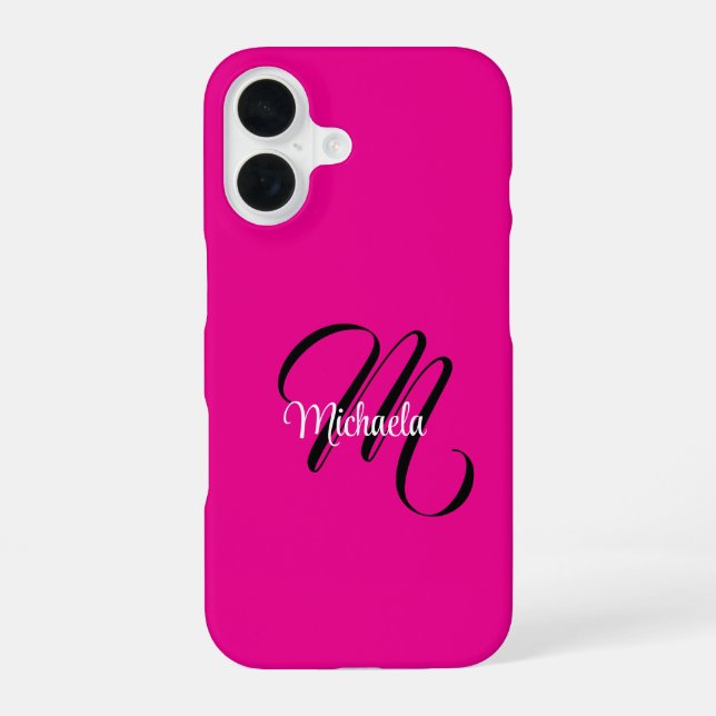 Minimalistic modern monogram initial name hot pink iPhone case (Back)