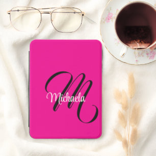 Minimalistic modern monogram initial name hot pink kindle cover