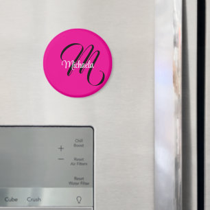 Minimalistic modern monogram initial name hot pink magnet