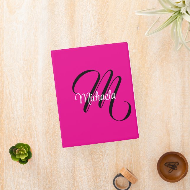 Minimalistic modern monogram initial name hot pink mini binder (InSitu)